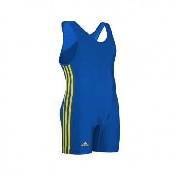 Борцовское трико Adidas (синее, три желтые полосы по бокам)