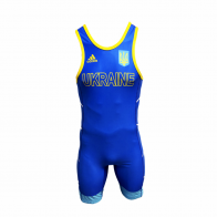 Трико для борьбы Adidas синего цвета. Аккредитация UWW. (Надпись UKRAINE на груди)