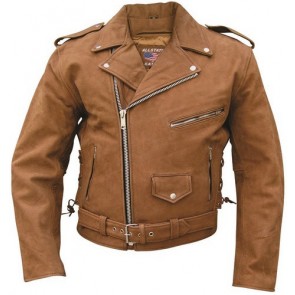 Куртка мужская кожа буйвола Mens Brown Motorcycle Jacket Premium Buffalo Leather