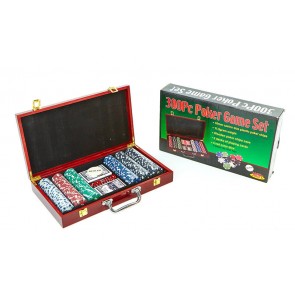 Набор для покера в деревянном кейсе IG-6643 на 300 фишек с номиналом (2 кол.карт,5куб)